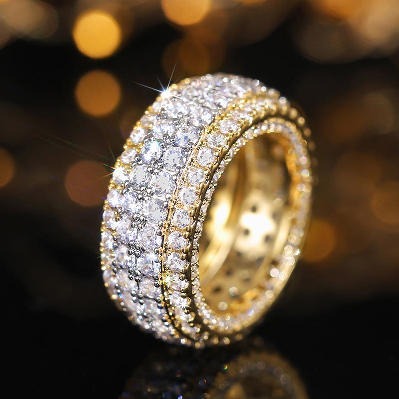Huitan Luxury Two Tone Promise Rings for Women Full Bling Bling Cubic Zirconia New Wedding Band Accessories Fashion Jewelry