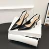 Oily leather high heels, rear empty stiletto, pointed head, shallow mouth, one word with half-drag sandals.