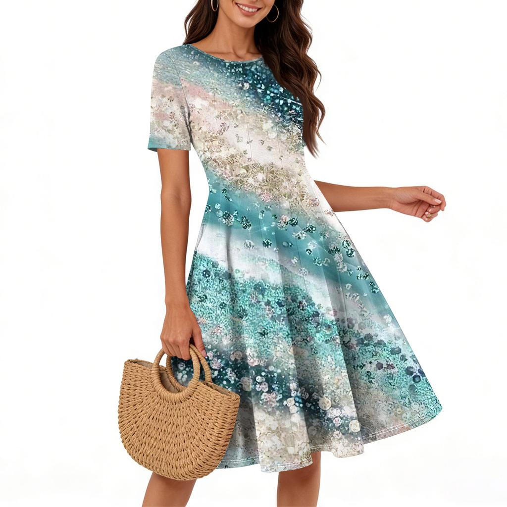 Kobiety Casualowa Sukienka Długa z Nadrukiem z Okrągłym Dekoltem