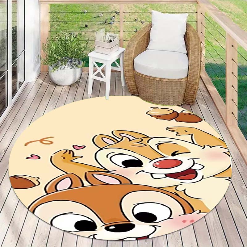 Mielas Chip 'n' Dale paveikslėlio apvalus grindų kilimėlis, namų kilimo dekoracija, animacinis sveikinimo durų kilimėlis, neslystantis ir atsparus dėmėms.