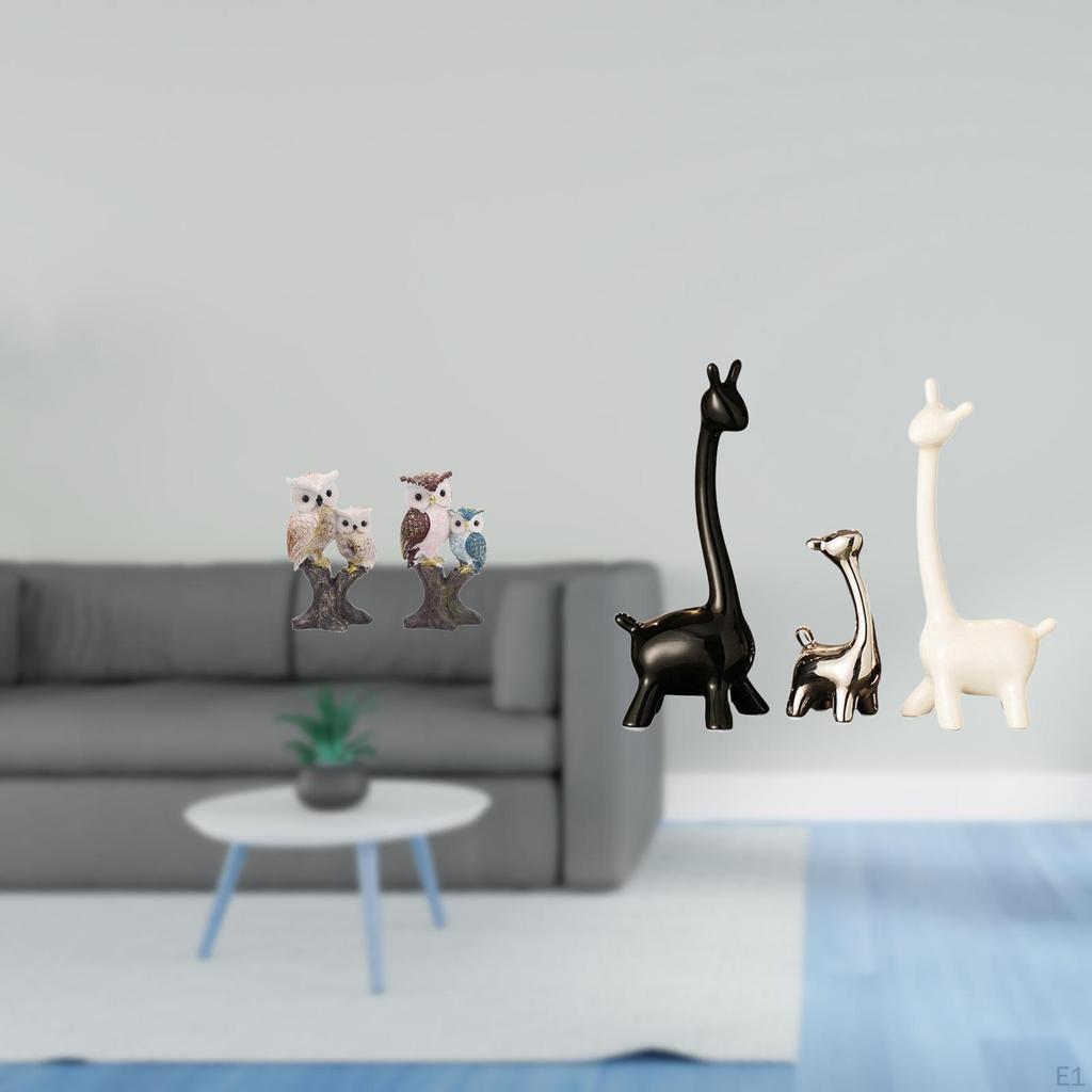 Owl Giraffe Statue Figurine Realistic Animal Sculpture Creative Ceramic Centerpiece for Office