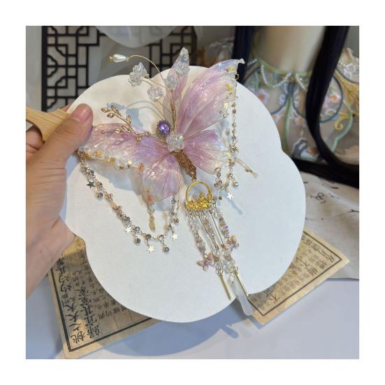 Metal Butterfly Hair Accessories with Safety Spring Clip Decorative Beads Tassels Multi-Functional Styling Tool