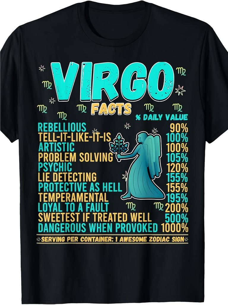Vintage Virgo Queen Zodiac Graphic T-Shirt for Men & - 100% Cotton Crew Neck Short Sleeve, Heat Tran
