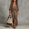 Robe Maxi Longue à Imprimé Léopard, Col en V, Taille Cintrée, Grande Taille, pour Femmes, Style Européen Américain, Printemps Automne