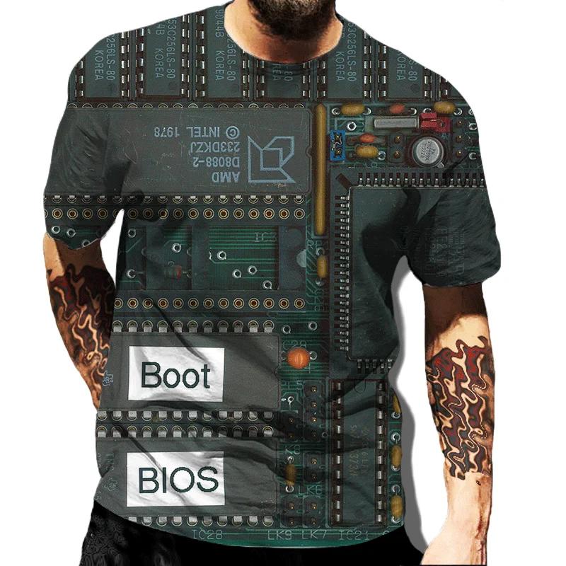 Funny CPU Processor Circuit Diagram Men's T-shirts Cool Designs 3D Electronic Chip Motherboard Mainboard Printing T-shirt
