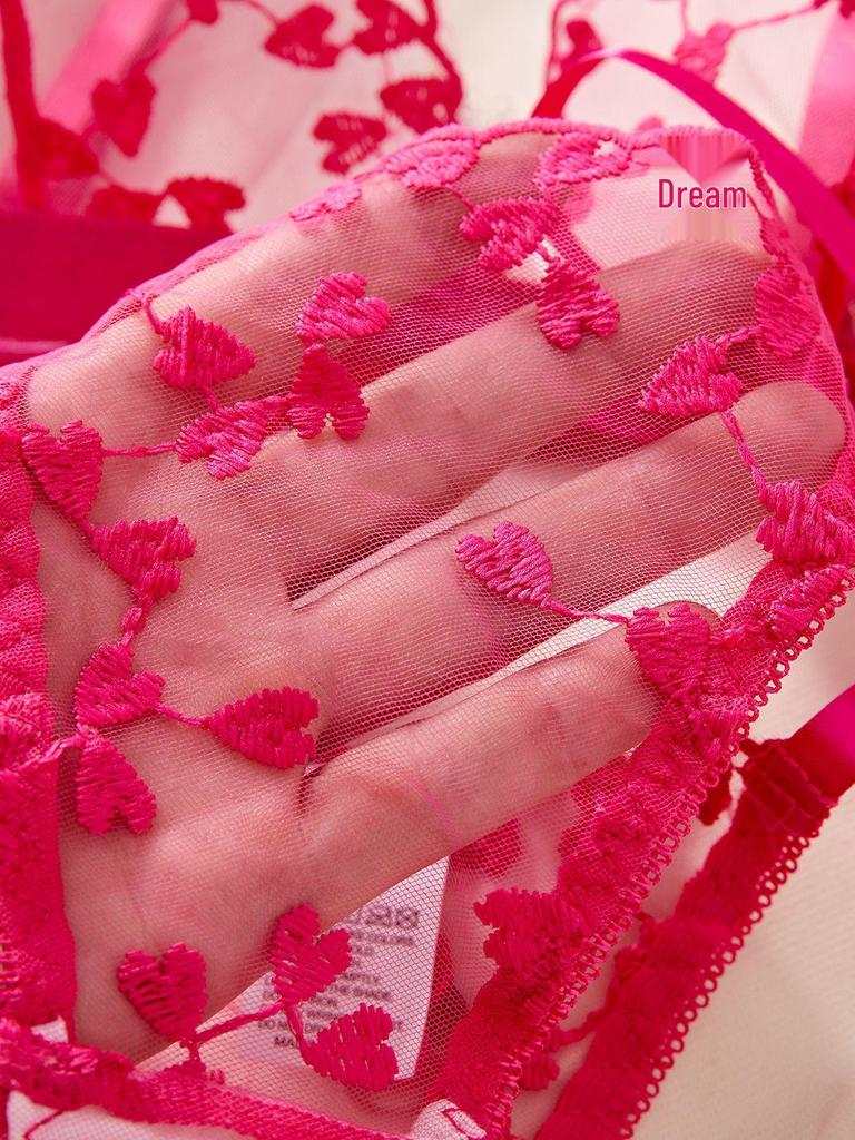 European & American Autumn Love Heart Bowknot Lingerie: Sexy Sheer Embroidered Design
