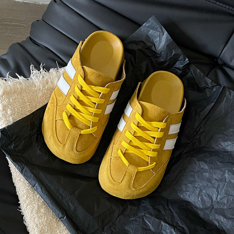 Thick-soled inner height-increasing bag head half slippers women's 2025 new spring and summer yellow German training shoes wear super fire Birkenst