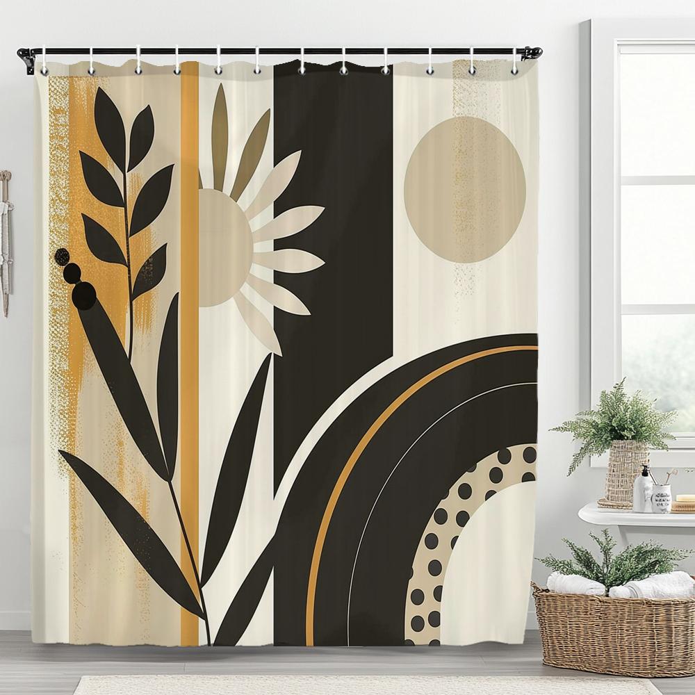 1Pc Abstract Tropical Leaf Printed Waterproof Shower Curtain With 12 Hooks, Bathroom Divider, Bathroom Decor Window Curtain