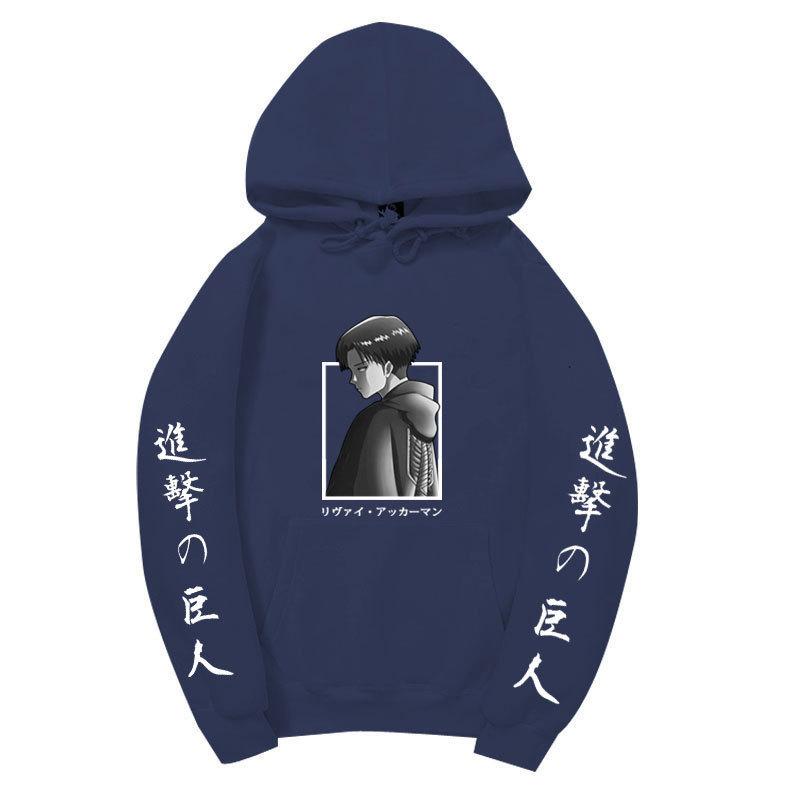 Attack on Titan Levi Ackerman Hoodie Unisex Fleece Sweatshirt Japanese Text Double Sleeve Print Autumn Winter Pullover