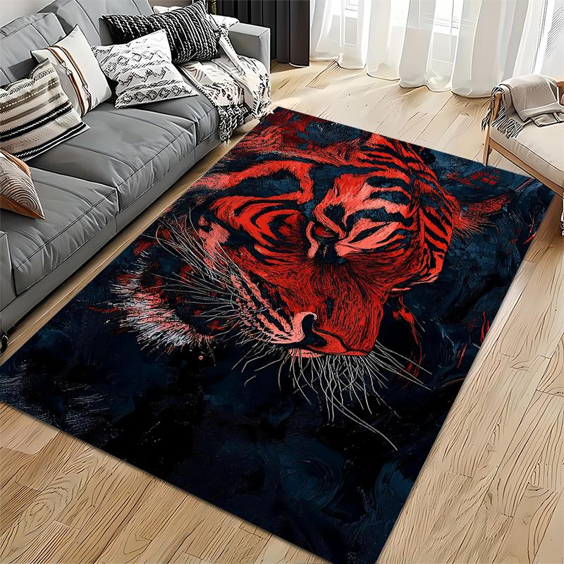 Modern Artistic Red Tiger Pattern Area Rug for Living Room Decor Suitable for Use As an Anti-slip for Living Room Bedroom Sofas