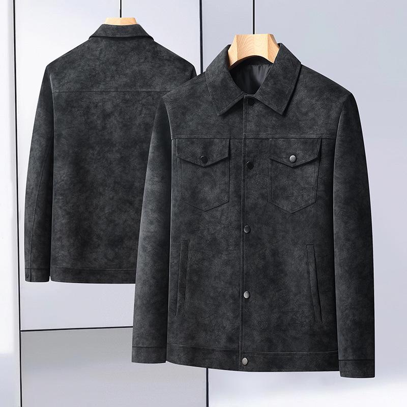 2025 Autumn/Winter Plus Size Men's Suede Leather Warm Jacket with Lapel