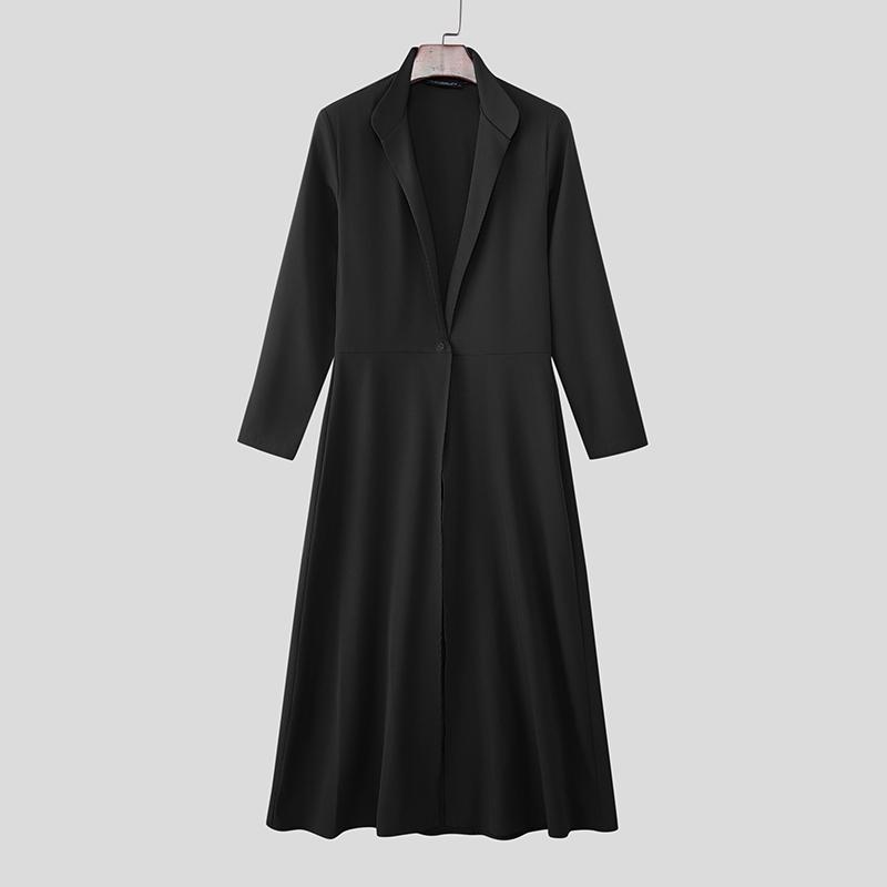 

INCERUN Мужские повседневные туники с воротником-стойкой, длинным рукавом и одной пуговицей, с разрезами по бокам L чёрный