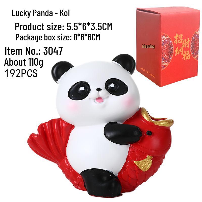 Panda Lion Dance Resin Figurine: Cute Home or Office Decor