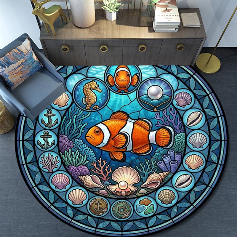 Ocean Glass Round Area Rug Under Office Chairs Bedroom Living Room Home Decor