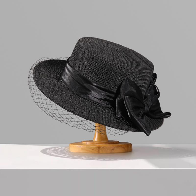 Hepburn Style Mesh Straw Hat For Women, French White Flat Top Sun Cap, Summer New Sun Protection Fedora