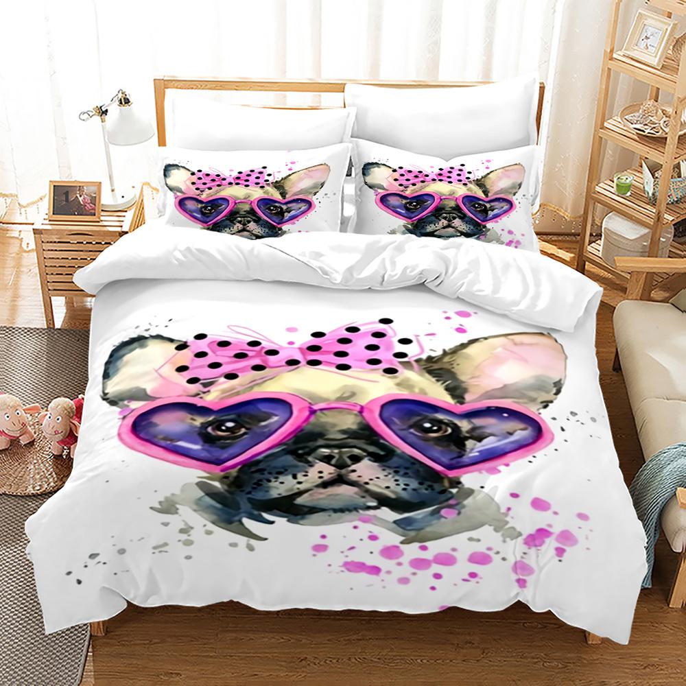 Cartoon Dog King Queen Duvet Cover Lovely Illustrated Pet Puppy Bedding Set  Animal Quilt Cover 2/3pcs Polyester Comforter Cover