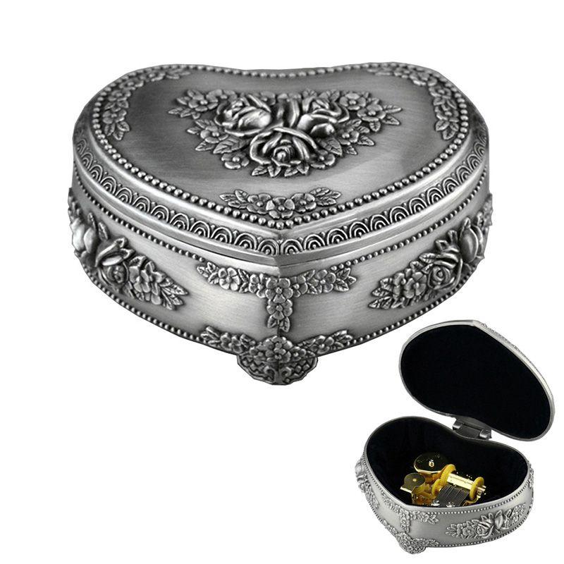 Stunning Silver Alloy Heart Shape Music Box For Kids With Classic Wind Up Mechanism