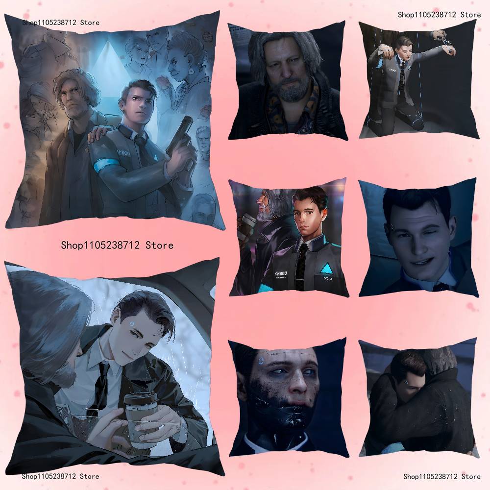Popular Game Hank and Connor Pillow Covers Cartoon Sofa Decorative Home Double-sided Printing Short Plush Cute Cushion Cover