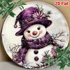 Metal Christmas Wall Art Purple Snowman Wreath Sign 8x8 Inch Round Aluminum Decor Holiday Gift