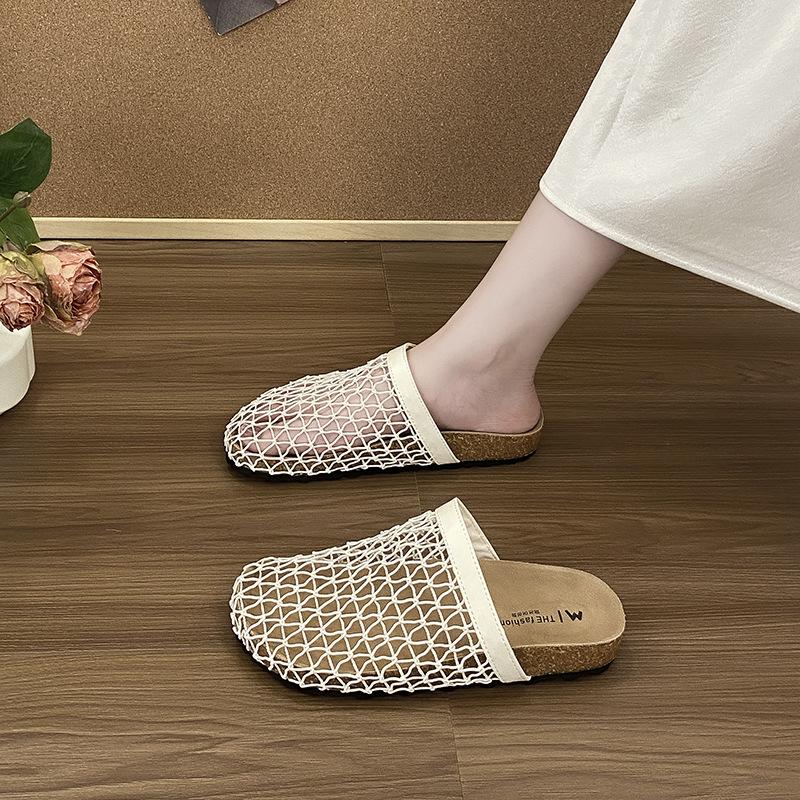 Hollow woven half slippers women's summer new mesh sandals fishing net breathable bag head sandals