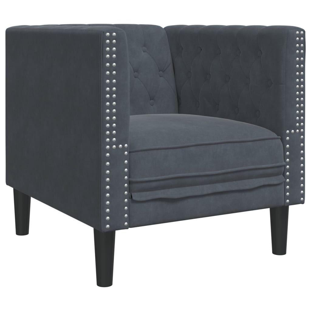Vidaxl Fotel Chesterfield, Ciemnoszary, Tapicerowany Aksamitem