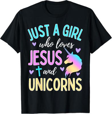 Just A Girl Who Loves Jesus and Unicorns Christian Cute T-Shirt