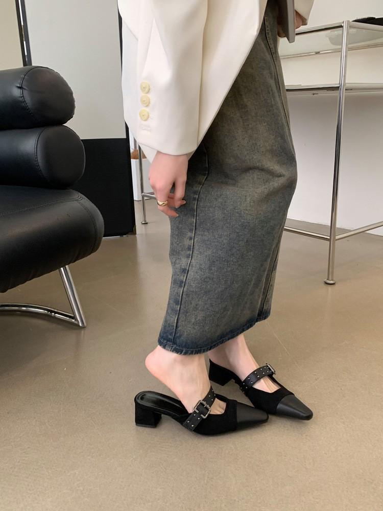 Baotou Slippers Women's Outer Wear 2025 Summer New French Small Fragrant Style Square Head Shallow Mouth Muller Half Slippers Flat Shoes