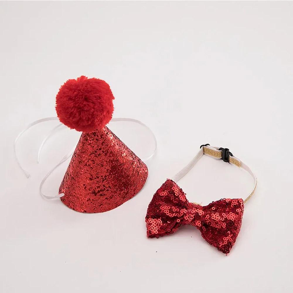 

Шапка для собаки, кошки, галстук, шапки с блестящим бантом из ткани для домашних животных, украшения для детских вечеринок, дней рождения, принадлежностей красный