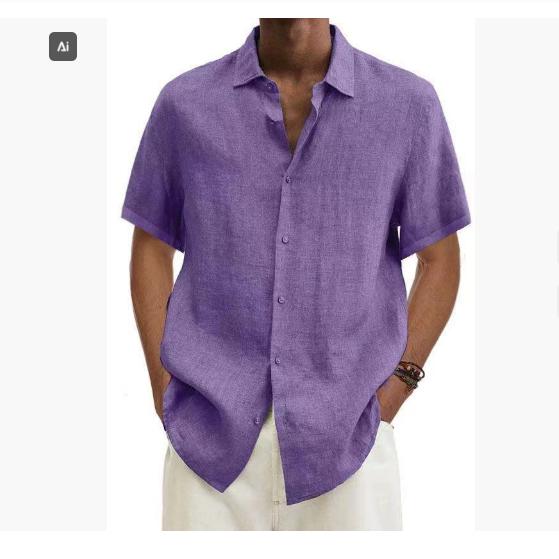 Men Cotton Linen Blouse Summer Turn Down Collar Short Sleeve Button Loose Blouse Tops Oversized
