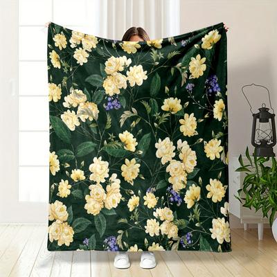 Yellow Floral Blanket Bedroom Blanket for Livingroom Couch Lunch Break Soft Throw for Friend's Festival Gift