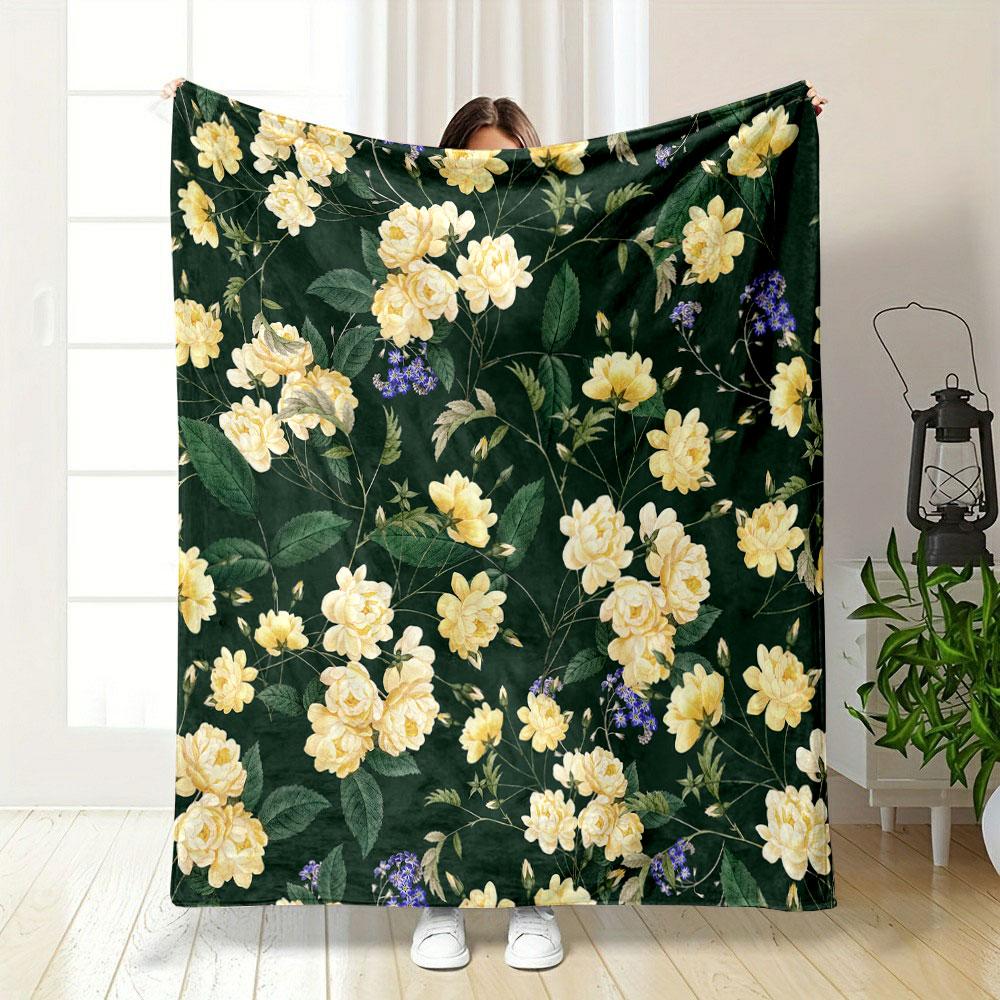 Yellow Floral Blanket bedroom Blanket for Livingroom Couch lunch break Soft throw for Friend's festival Gift