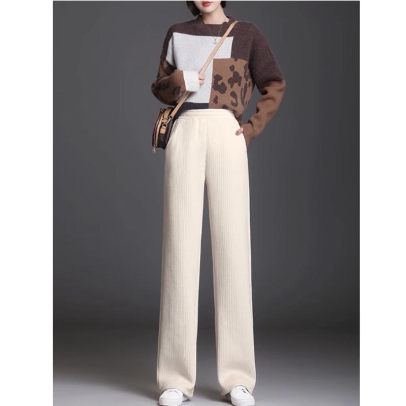 Chenille Wide-leg Pants Women's Winter Plus Velvet Pants Women's Straight Casual Lamb Velvet Women's Pants Autumn