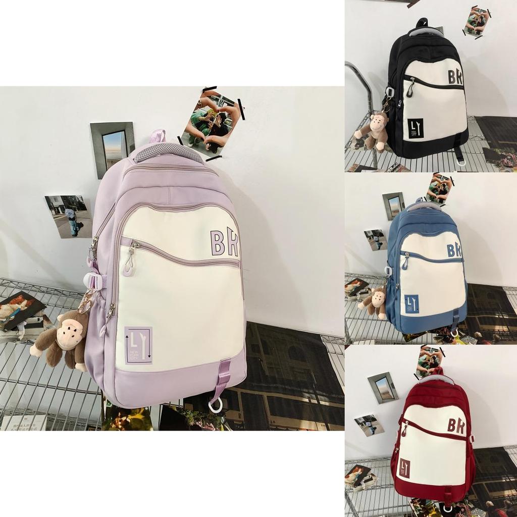 Pattern Letter Fashionable Students Large Capacity Backpack With Pendant