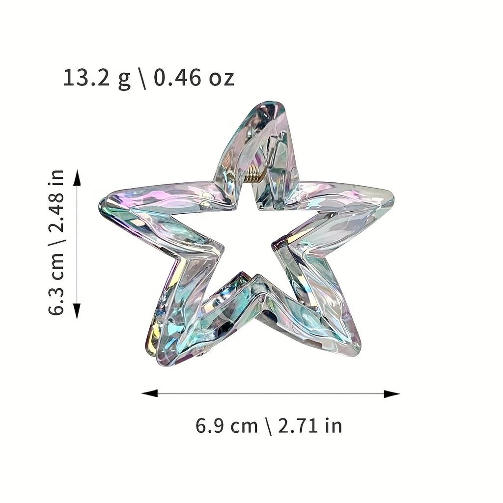 Crystal Candy Color Hollow Out Star Shark Clip Sweet Cute Hair Claw Shiny Five-pointed Star Ponytail Clip Korean Fashion Hairpin