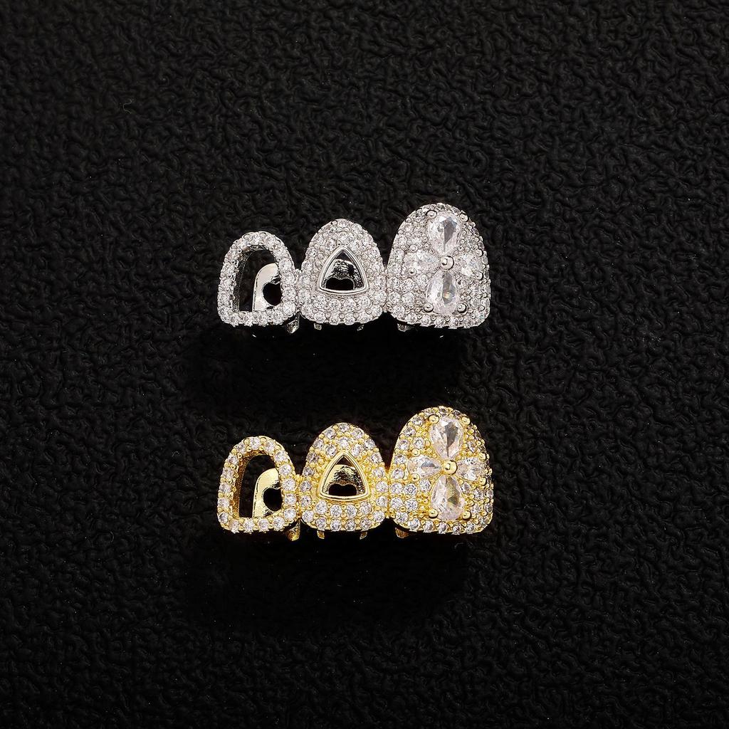 Trendy Gold Hollow Three-Piece Grillz for Street Style Hip Hop