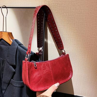 Women Studded Underarm Bag Vintage PU Leather Armpit Bag Retro Y2k Tote Handbag Vintage Crossbody Bags Fashion Hobo Shoulder Bag