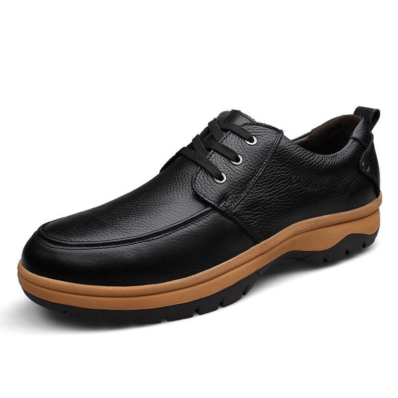 Men s Round Toe Cowhide Casual Loafers with Front Lace-up, Low Heel - Large Size for Business Casual Style 47 чёрный