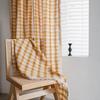 American Style Cotton Linen Plaid Curtains Bedroom Curtains with Tassel Semi-shading Kitchen Valance Drapes for Living Room