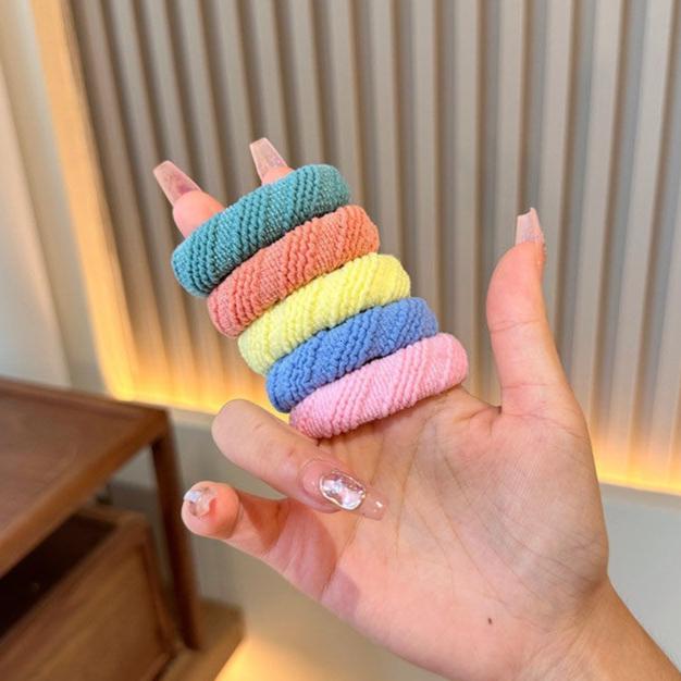 5pcs/Set Mixed Color Thick Hair Ties Soft Seamless Towel Scrunchies Women Girls Elastic No Damage Ponytail Holders Rubber Band