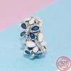 925 Sterling Silver Pendant Love Charm Pink Blue Butterfly Dancing Charm Fit Brand Bracelet Ladies Jewelry Gift