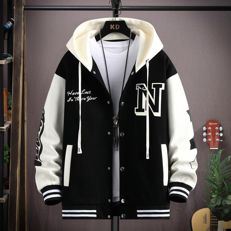 Trendy Hip Hop Baseballuniform mit Kapuze, Unisex, leichte Sportjacke, Bomberjacken für Herren, Herbstmantel mit Buchstabendruck