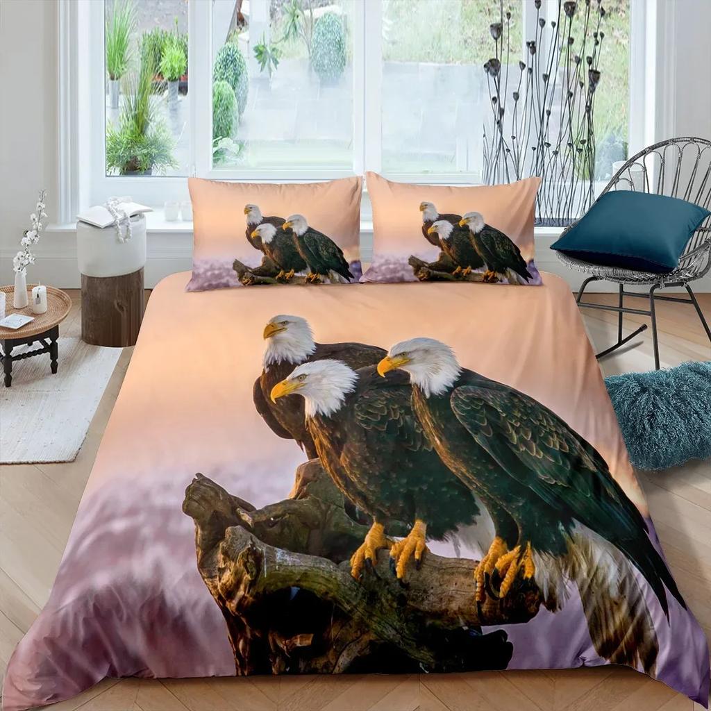 American Flag Duvet Cover Set Queen Size,Bald Eagle Bedding Sets Bird Animals Comforter Cover Waving Flag Bedspread Cover