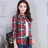 Camisa de Cuadros para Mujer Primavera Otoño Cuatro Estaciones Camisa Casual de Algodón con Bolsillos Abrigo de Manga Larga