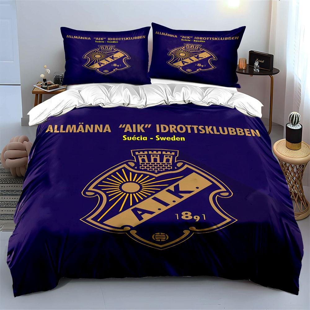 Set Biancheria da Letto con Logo AIK Set Biancheria Copripiumino Set Copripiumino Federe (1 * Copripiumino 2 * Federe, senza piumino)