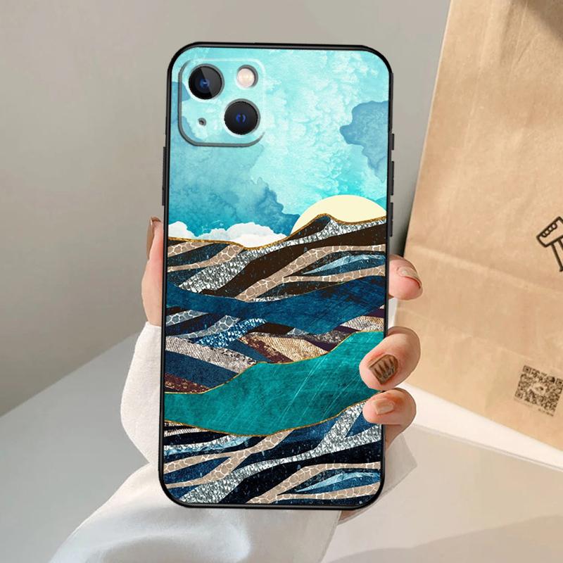 Gold Landscape painting Phone Case For iPhone 17 Air 16 15 14 11 12 13 Pro Max 12 13 mini 15 16 Plus 16e Cover Coque