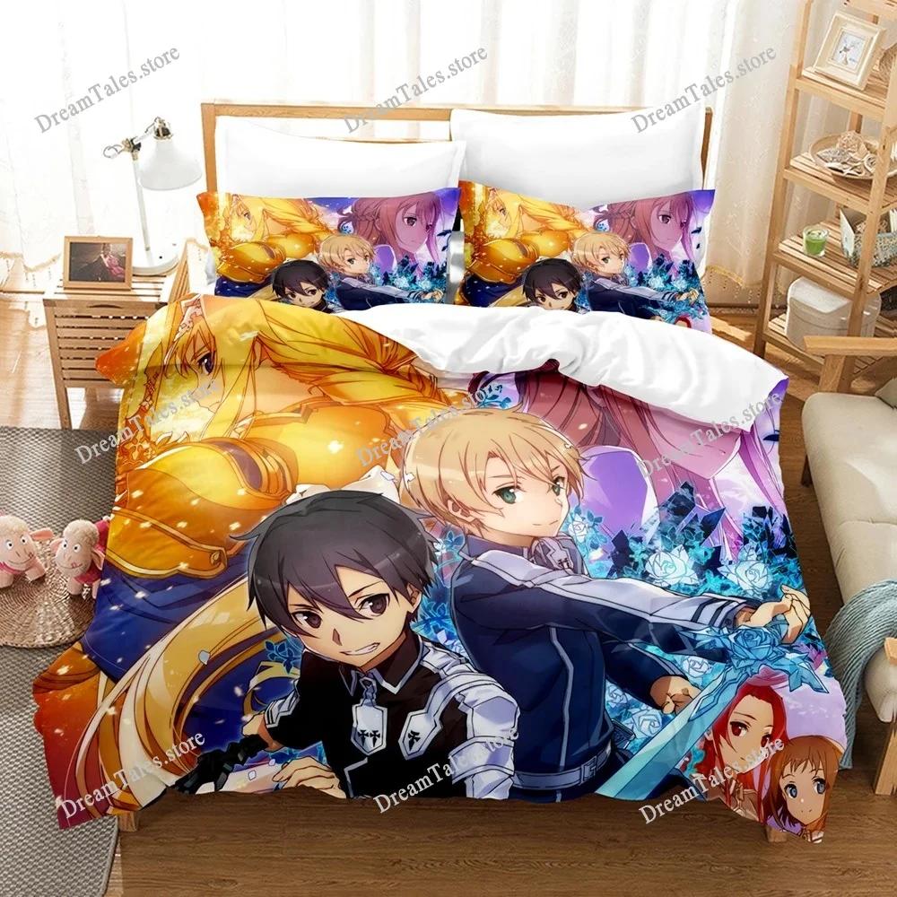 Exquisite 3D Cartoon Sword God Domain Wallpaper Print Bedding Set Duvet Cover Comforter Bed Youth Kids Girls Boys Gift