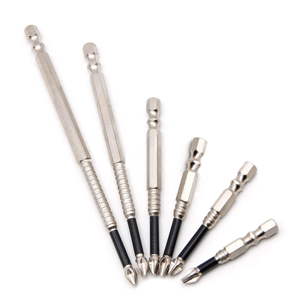 6Pcs Impact Driver Bit Set With Magnetic Alloy Steel NonSlip Long Drill Bits 50-150mm Cross Magnetic Screwdriver Bit