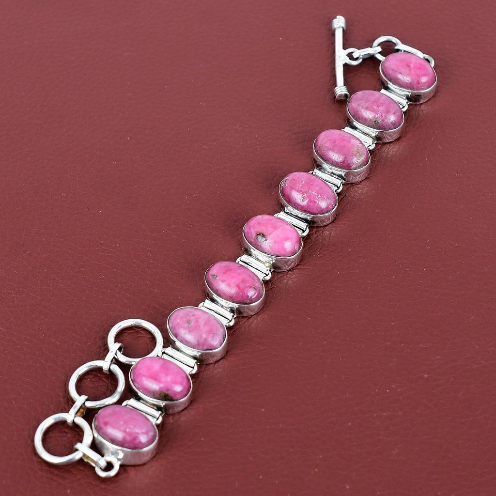 Rhodonite gemstone bracelet handmade unique design jewelry 925 sterling silver bracelet adjustable chain bracelet gifts for her boho jewelry