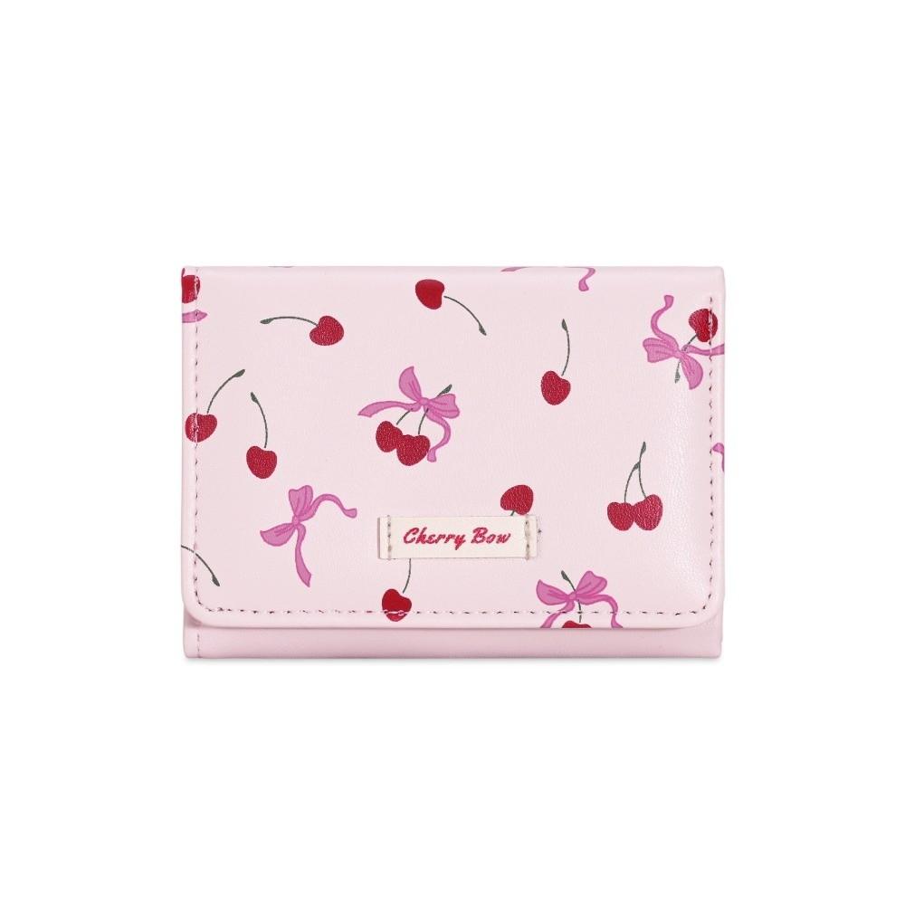 

New Cherry Bow Printing Bow Printing Coin Purse Multi-Slot Tri-fold Short Wallet PU Leather Coin Pouch Women рожевий