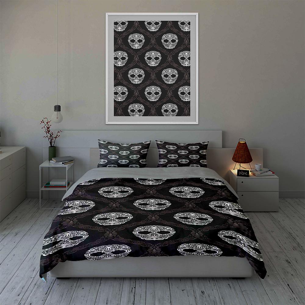 Skull-themed motifs. Bedding Duvet cover sets Duvet covers Pillowcases gifts (1 * Duvet Cover 2 * Pillowcases, without duvet insert)